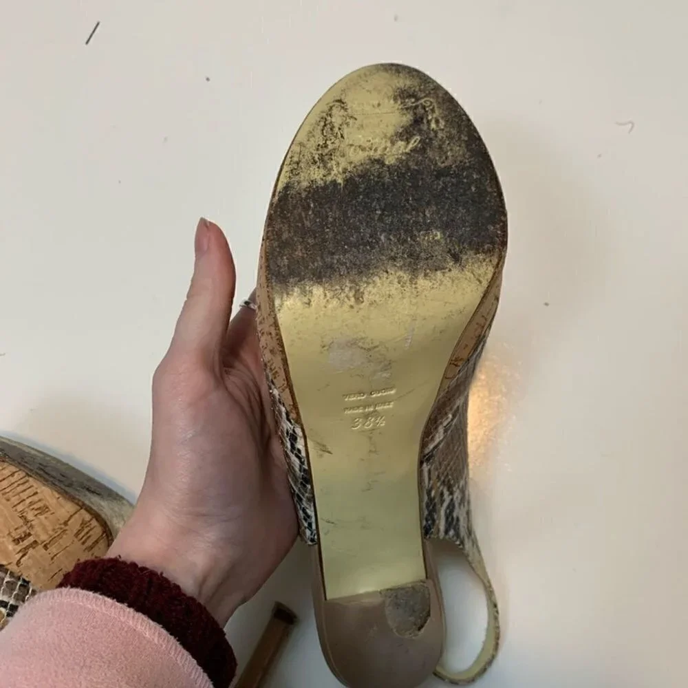 Bruno Magli Snakeskin Peep Toe Slingback Chunky Platform Heels